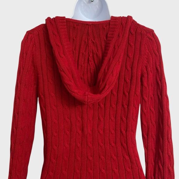 Old Navy Perfect Fit V-Neck Cable Knit Sweater Women's Size M Red Hooded Pockets - Picture 10 of 14